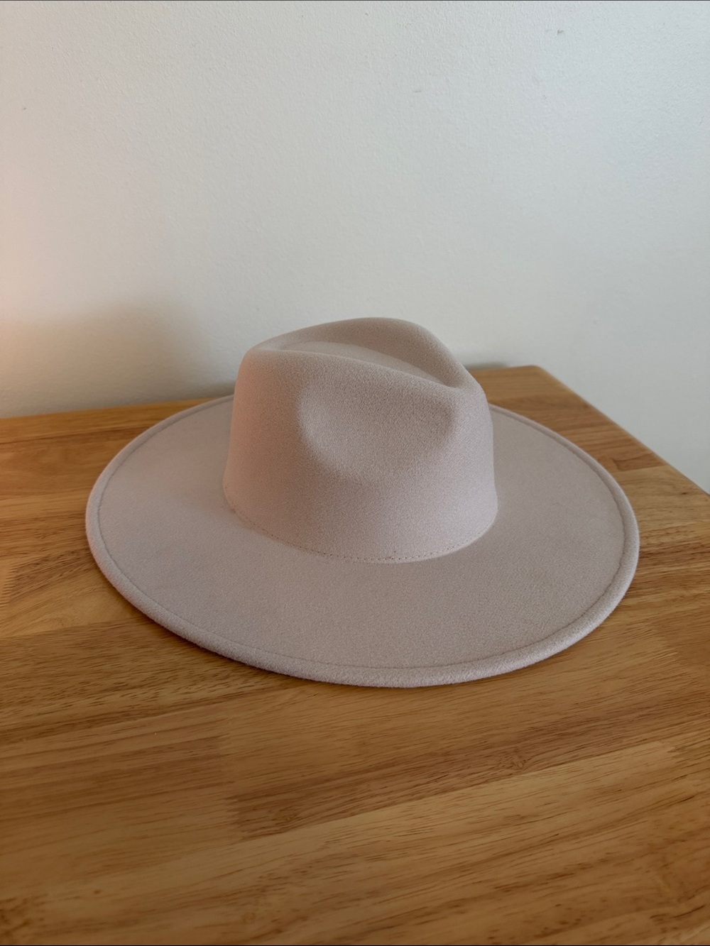 Wide Brim Felt Fedora Hat - Light Beige